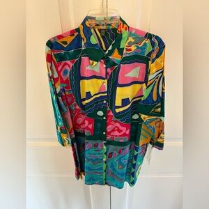 Vintage Lauren Women’s 3/4 Length Sleeve Vibrant Print Shirt. Size XL. NWT.